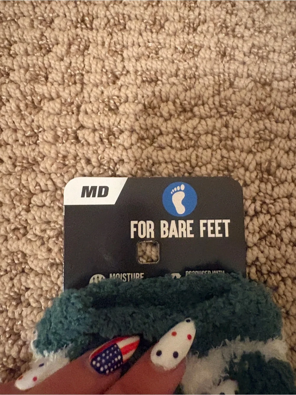 For Bare Feet Teal and White Fuzzy Striped Crew Socks